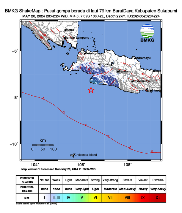 Sukabumi Diguncang Gempa M 4,6 Dengan Pusatnya di Laut