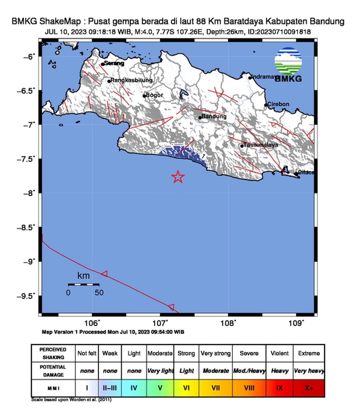 Gempa Berkekuatan M 4,2 Guncang Bandung Kedalaman 10KM